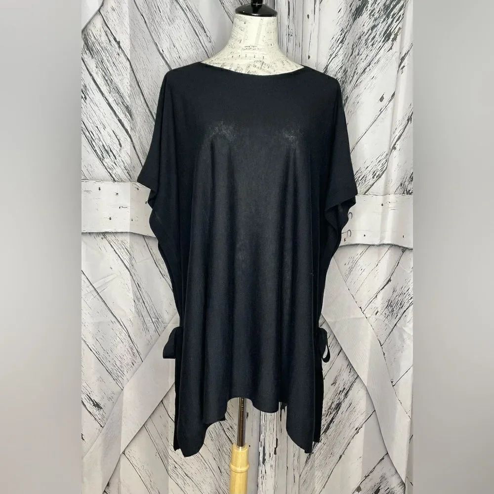 J. JILL Black Merino Wool Blend Kimono Poncho One Size